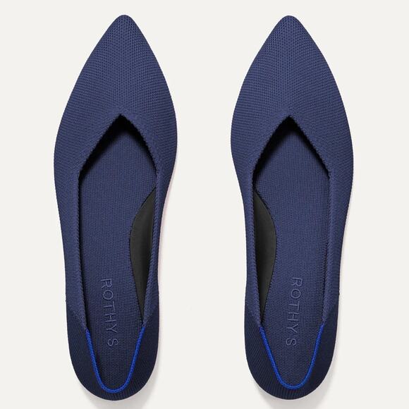 Rothy's The Point Womens Textile Pointed Toe Ballet Flats Slip On Shoes Navy 7.5 - Picture 1 of 14